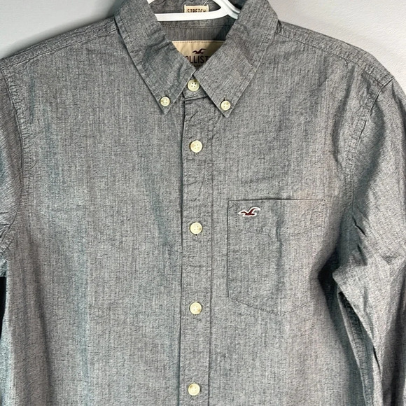 HOLLISTER Mens Preppy Button Down Shirt Bluish Grey Stretch Long Sleeve Size S - Picture 3 of 11